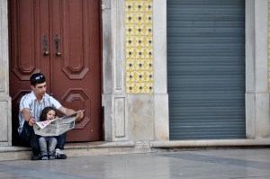 Enjoying a newspaper