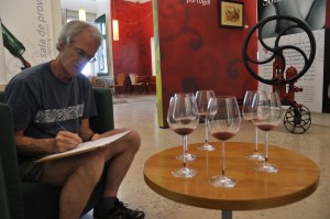 Dad deep in wine-analysing mode