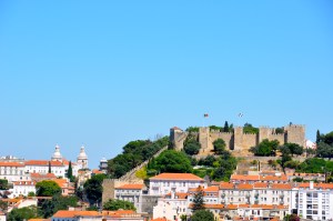 View of Castelo de Sao Jorge from Bairro Alto across the city